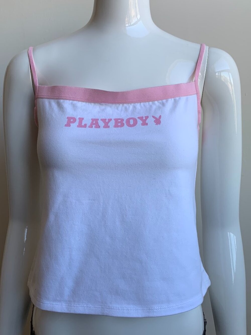 Playboy pink & white logo cotton logo lingerie camisole top